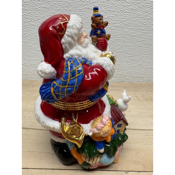 Traditions Porcelain Hand Painted Trinket Box Santa With Toys - Picture 6 of 15